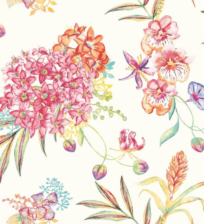 Papel pintado hortensias y petunias de acuarela - Dhara 564489