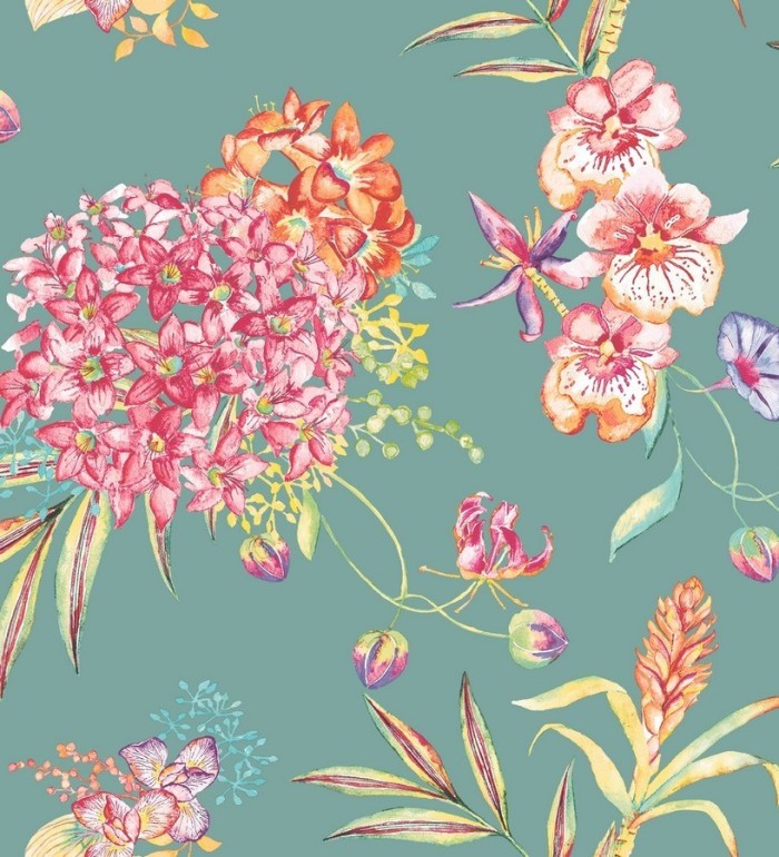 Papel pintado hortensias y petunias de acuarela - Dhara 564490