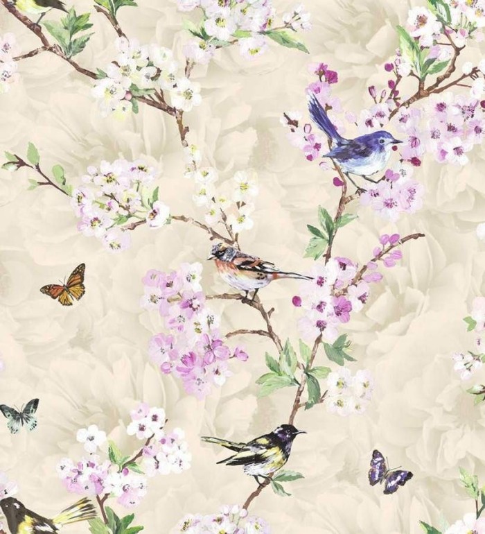 Papel pintado pájaros y flores románticas - Vega 564500