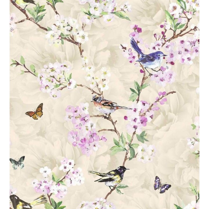 Papel pintado pájaros y flores románticas - Vega 564500