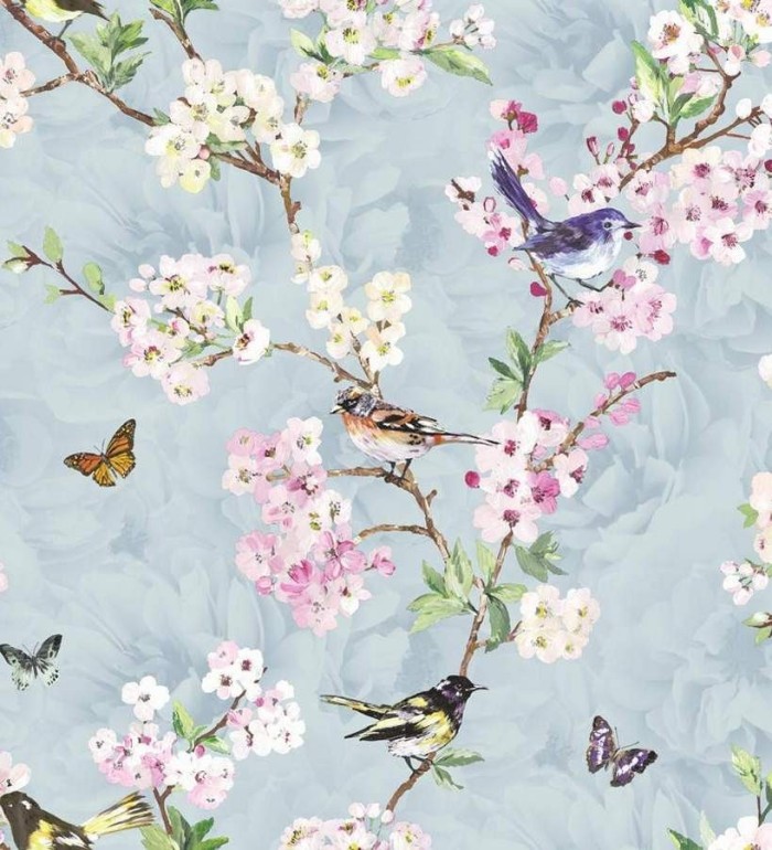 Papel pintado pájaros y flores románticas - Vega 564503