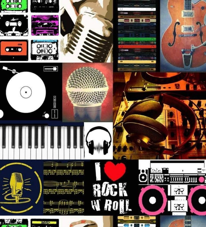 Papel pintado collage motivos musicales estilo Pop Art - Music Life 564505