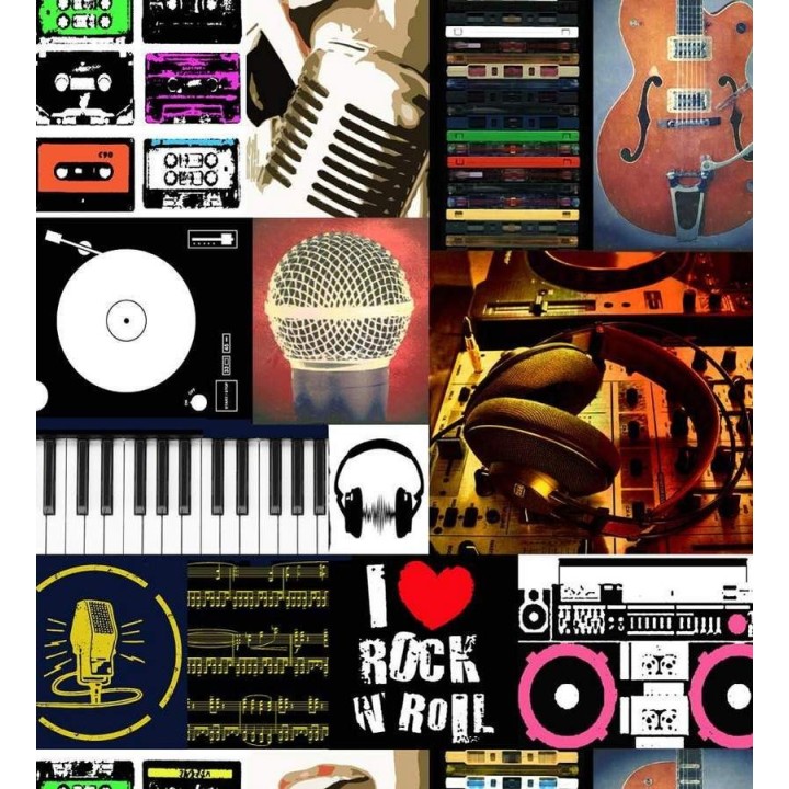 Papel pintado collage motivos musicales estilo Pop Art - Music Life 564505