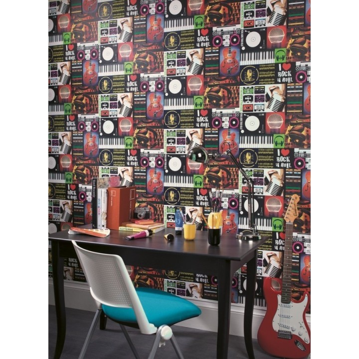 Papel pintado collage motivos musicales estilo Pop Art - Music Life 564505