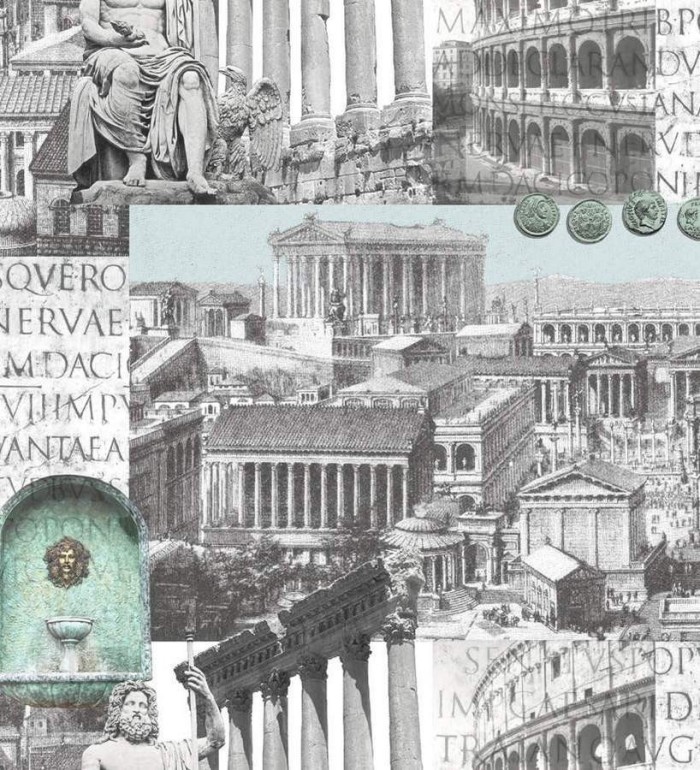 Papel pintado collage ciudades romanas y griegas blanco y negro - Roma Antica 564511