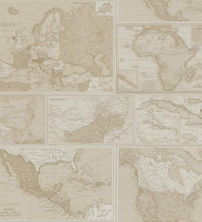 Papel pintado collage mapamundi vintage - Alvarado 564512