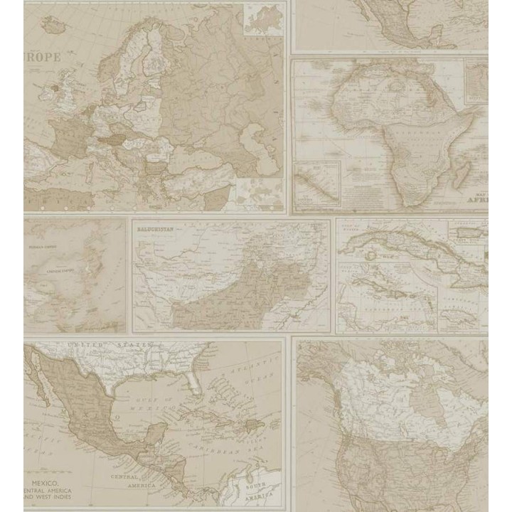 Papel pintado collage mapamundi vintage - Alvarado 564512