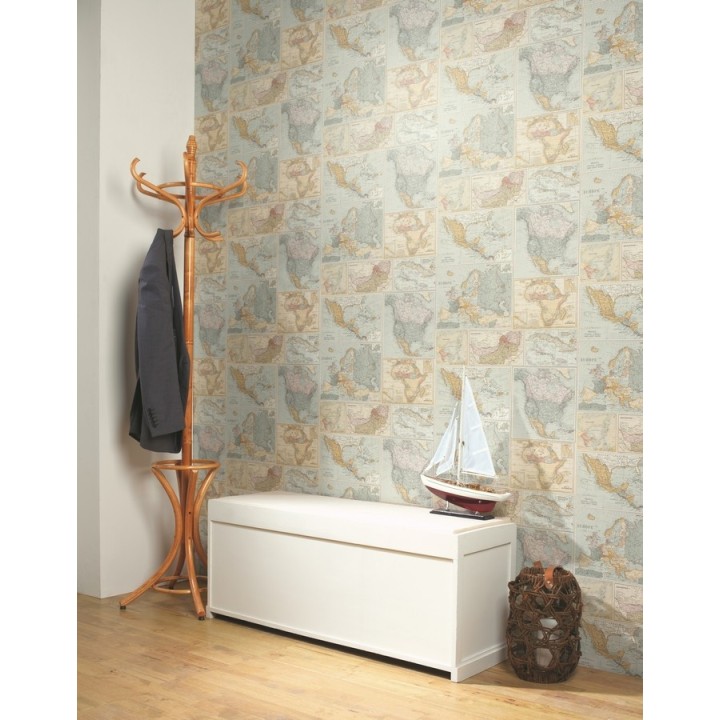 Papel pintado collage mapamundi vintage multicolor - Alvarado 564513