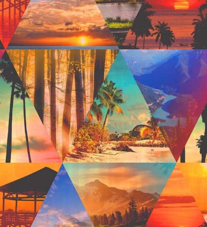 Papel pintado collage fotográfico de paisajes en triángulos - California Sky 564514