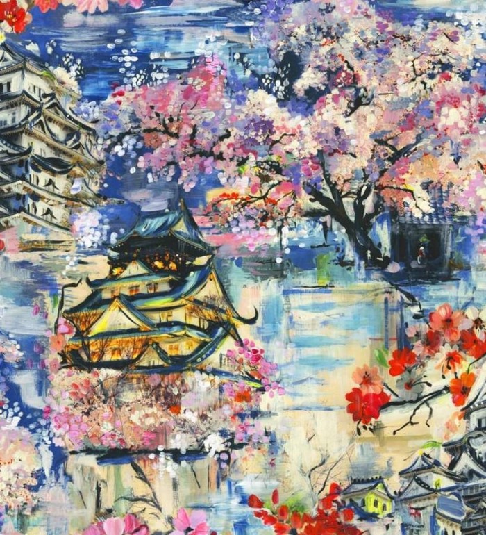 Papel pintado iconos orientales de acuarela multicolor - Mihoko 564516