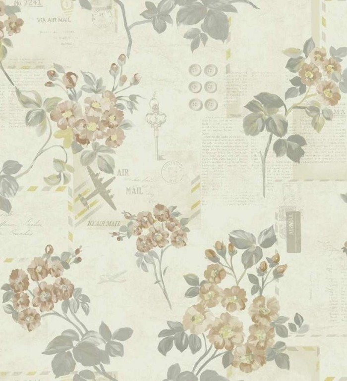 Papel pintado collage de flores y cartas vintage - Flower Postcard 564522