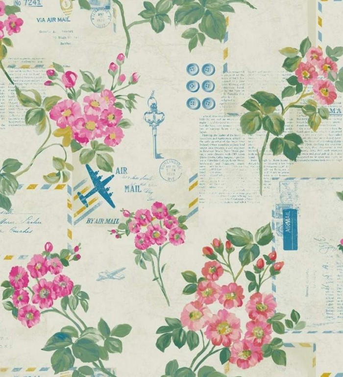 Papel pintado collage de flores y cartas vintage - Flower Postcard 564523