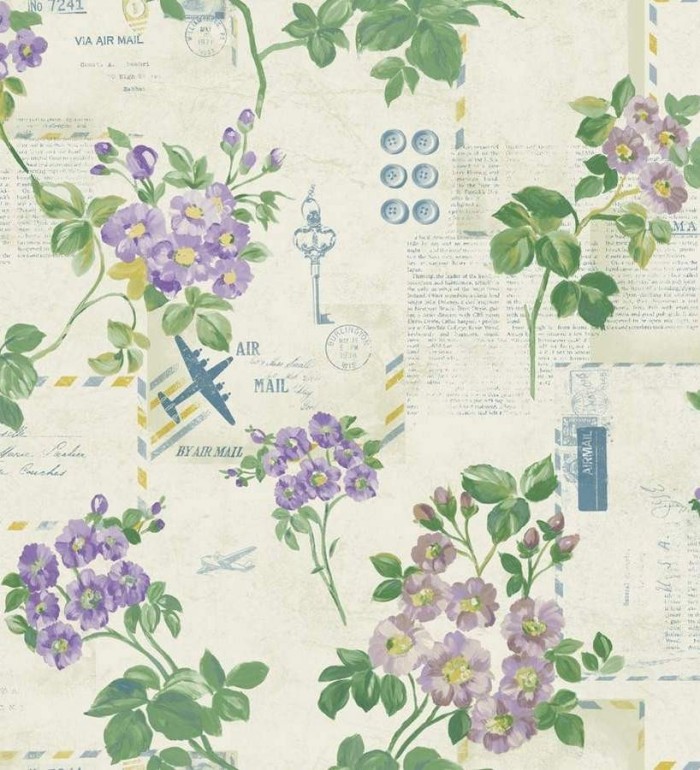 Papel pintado collage de flores y cartas vintage - Flower Postcard 564524