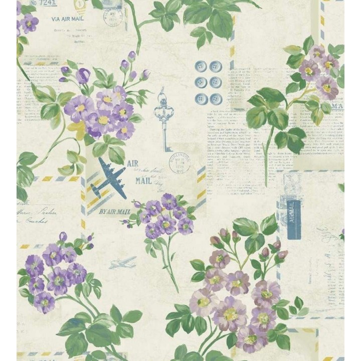 Papel pintado collage de flores y cartas vintage - Flower Postcard 564524