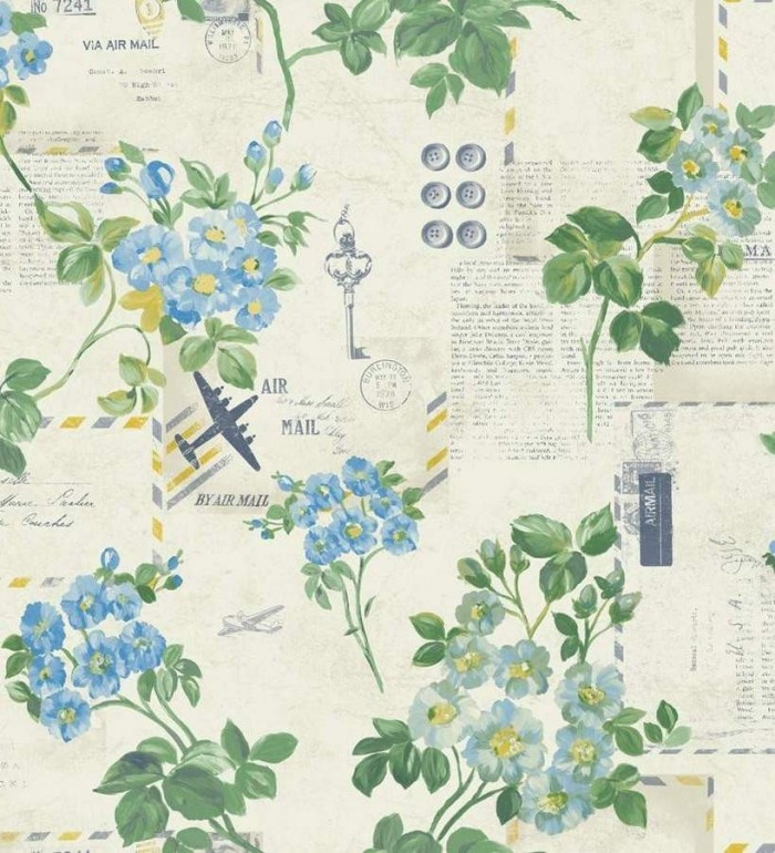 Papel pintado collage de flores y cartas vintage - Flower Postcard 564525