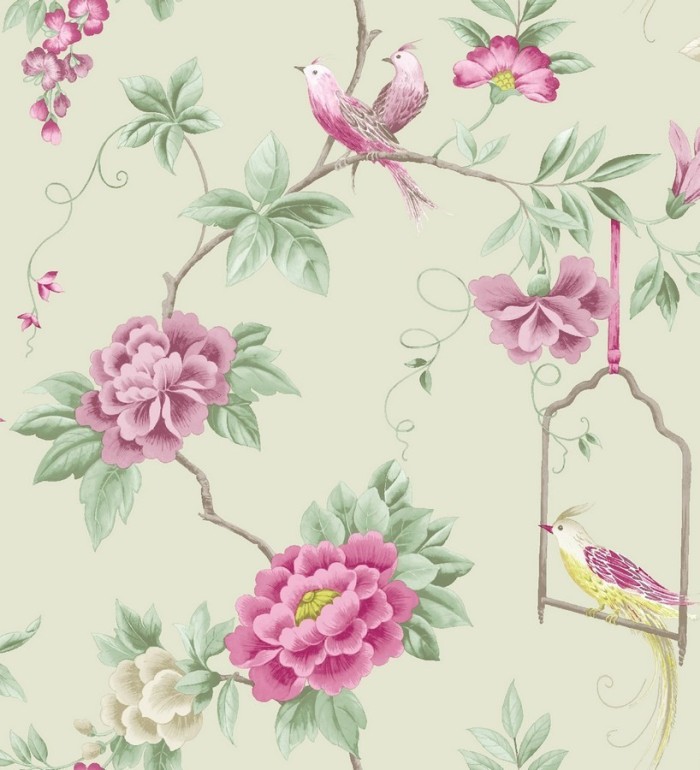 Papel pintado flores y pájaros románticos ingleses - Angelique 564530