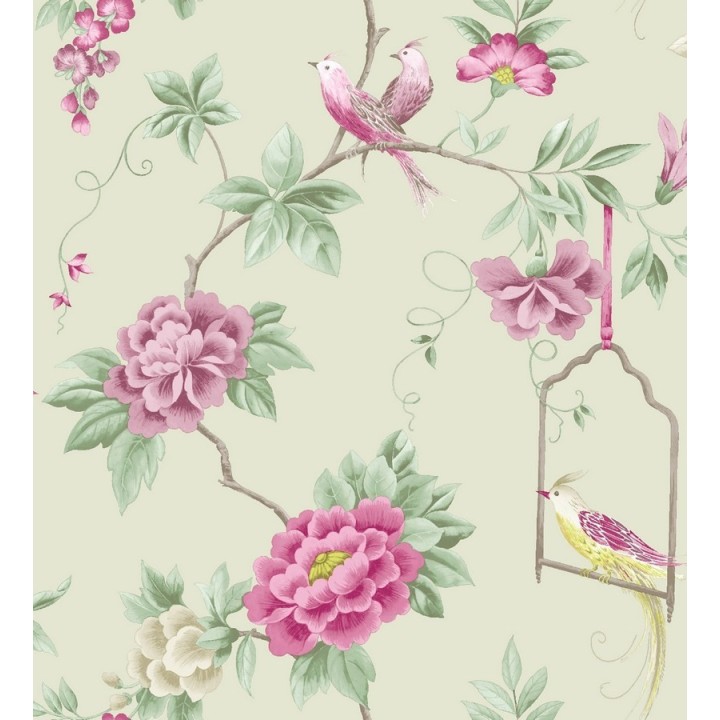 Papel pintado flores y pájaros románticos ingleses - Angelique 564530