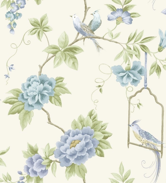 Papel pintado flores y pájaros románticos ingleses - Angelique 564531