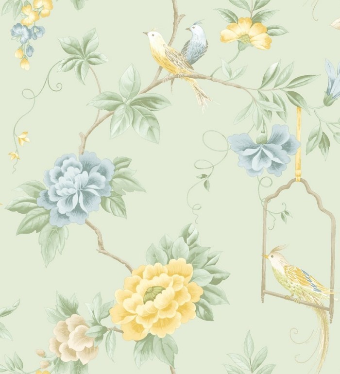 Papel pintado flores y pájaros románticos ingleses - Angelique 564532