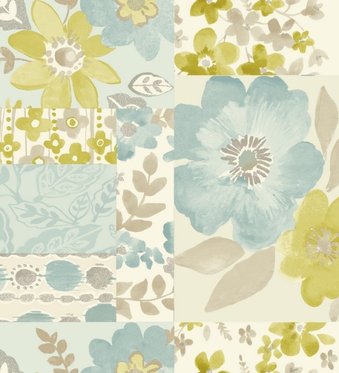 Papel pintado collage artístico de flores y hojas - Nayeli 564561