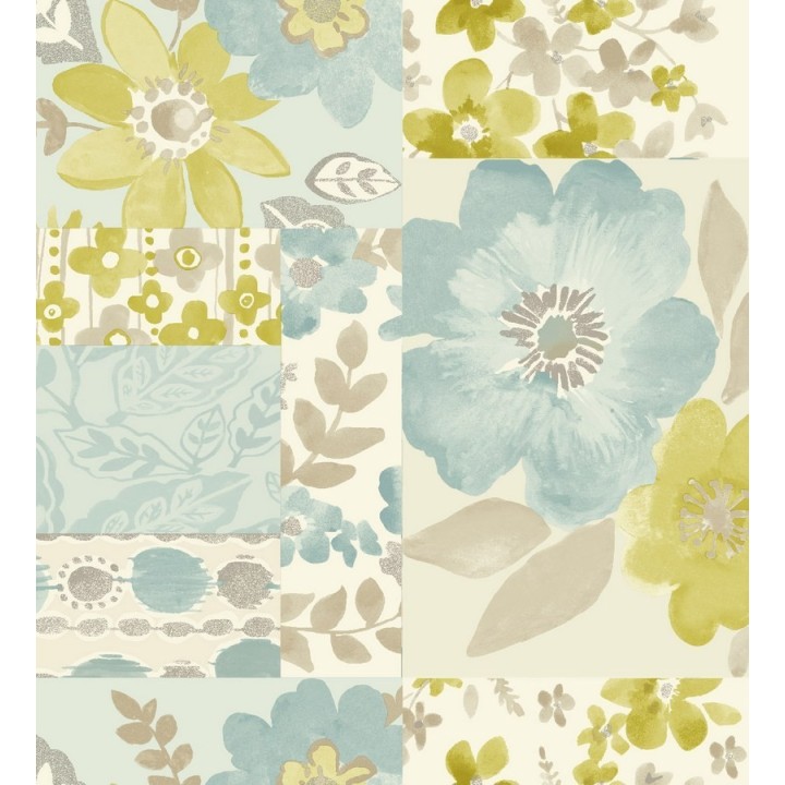 Papel pintado collage artístico de flores y hojas - Nayeli 564561