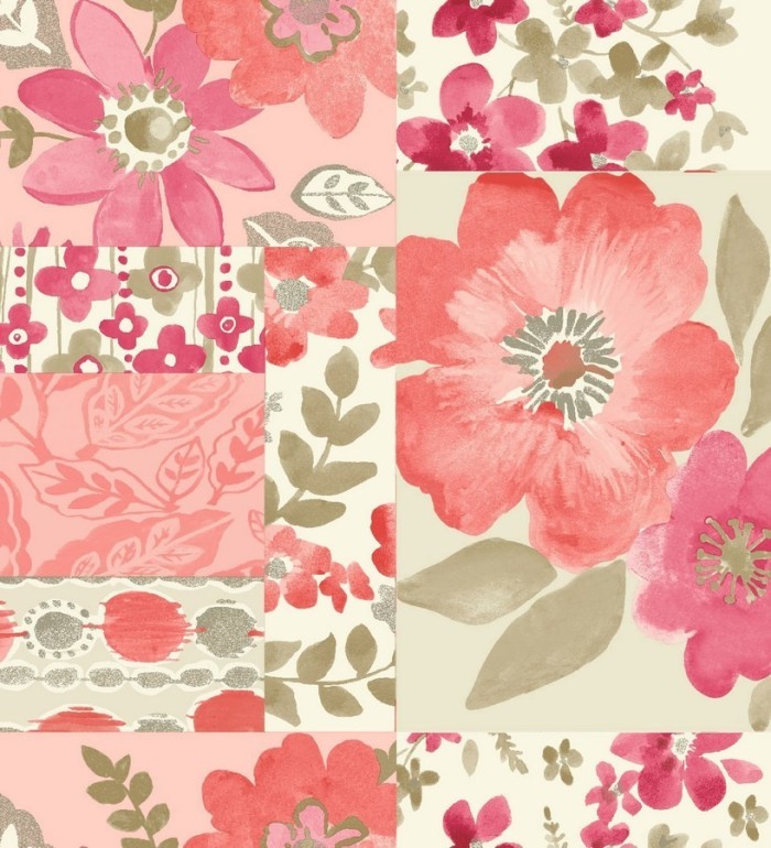 Papel pintado collage artístico de flores y hojas - Nayeli 564562