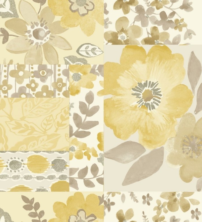 Papel pintado collage artístico de flores y hojas - Nayeli 564563