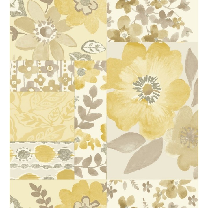 Papel pintado collage artístico de flores y hojas - Nayeli 564563