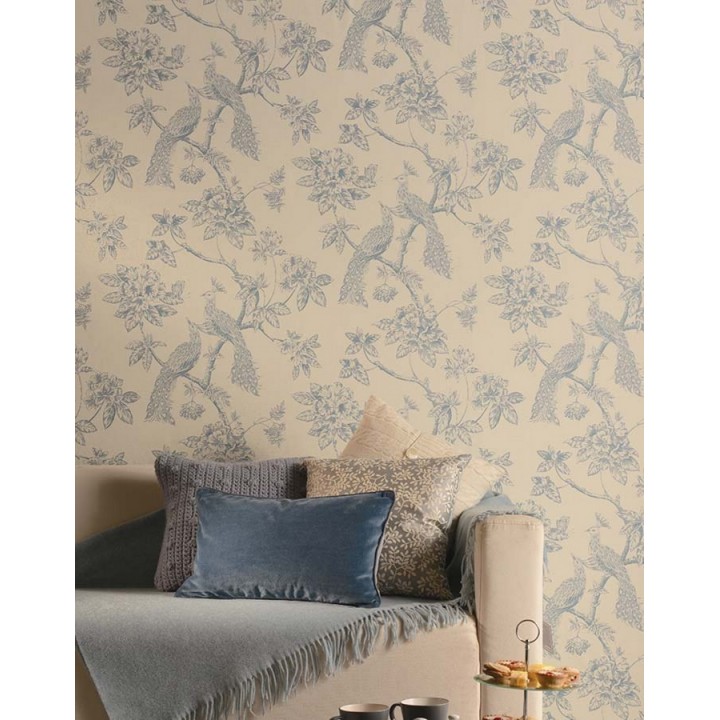 Papel pintado pavos reales en ramas florales ingleses - Royal Garden 564564