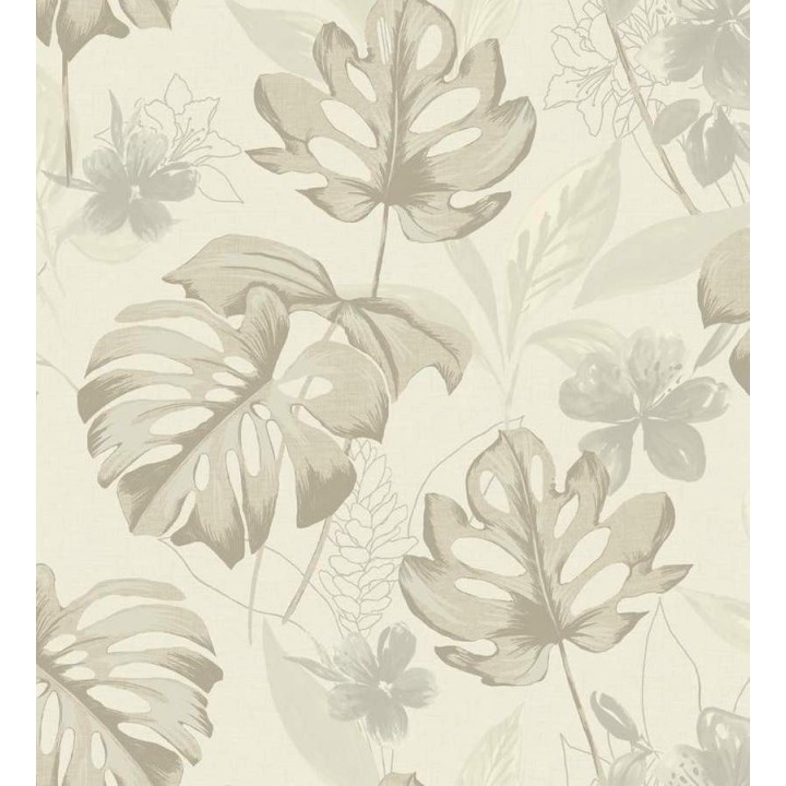 Papel pintado hojas de monstera y flores grises - Darden 564568