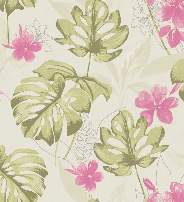 Papel pintado hojas de monstera y flores rosa - Darden 564570