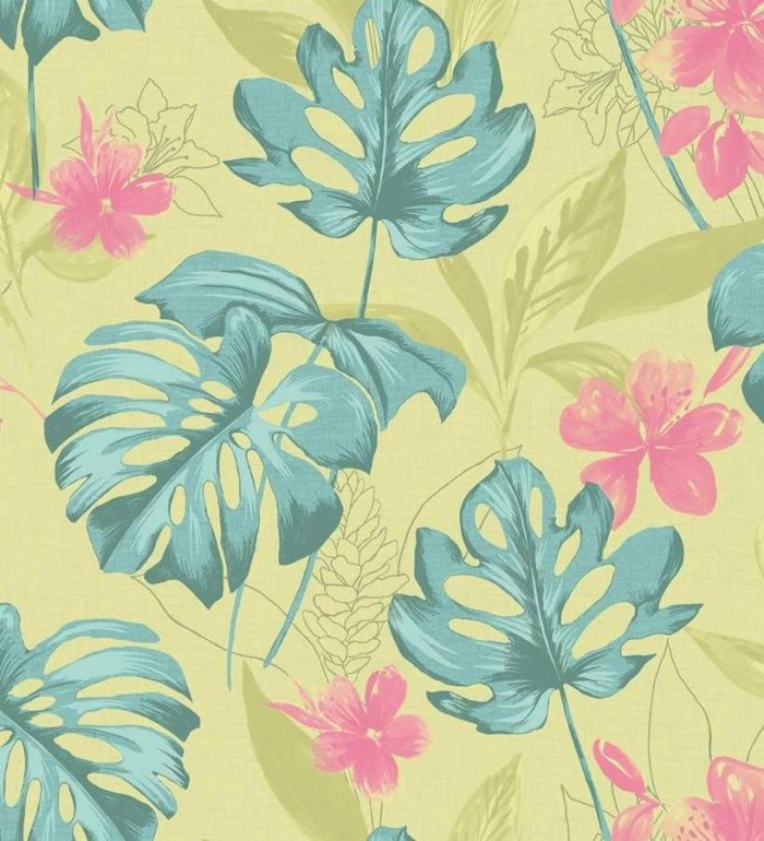 Papel pintado tropical hojas de monstera turquesa - Darden 564571