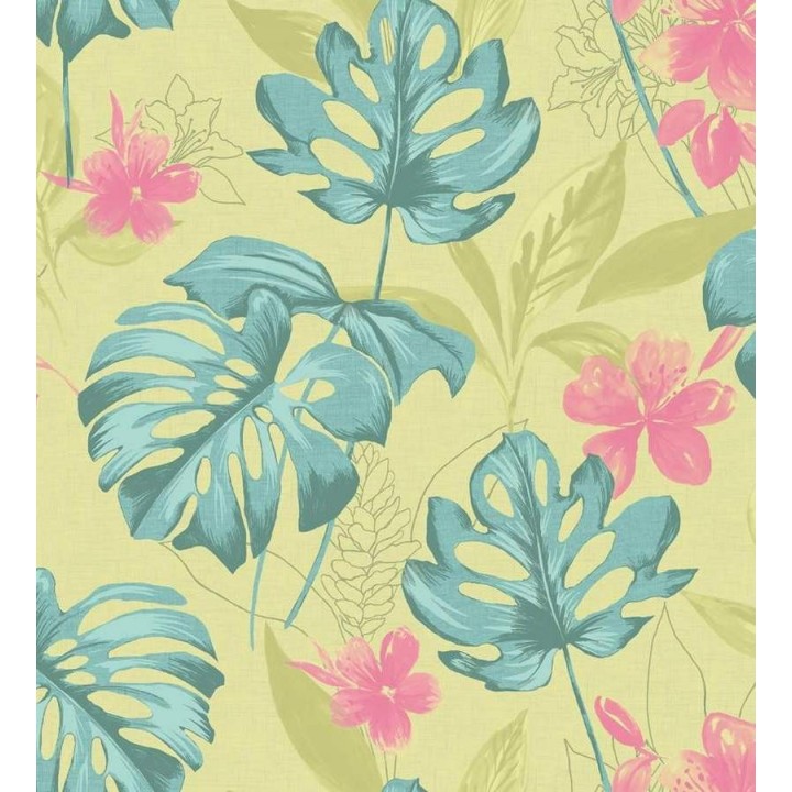 Papel pintado tropical hojas de monstera turquesa - Darden 564571