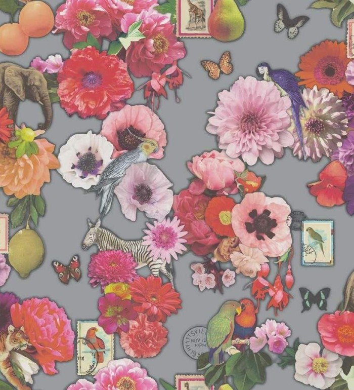 Papel pintado collage surrealista animales y flores - Brenda 564590