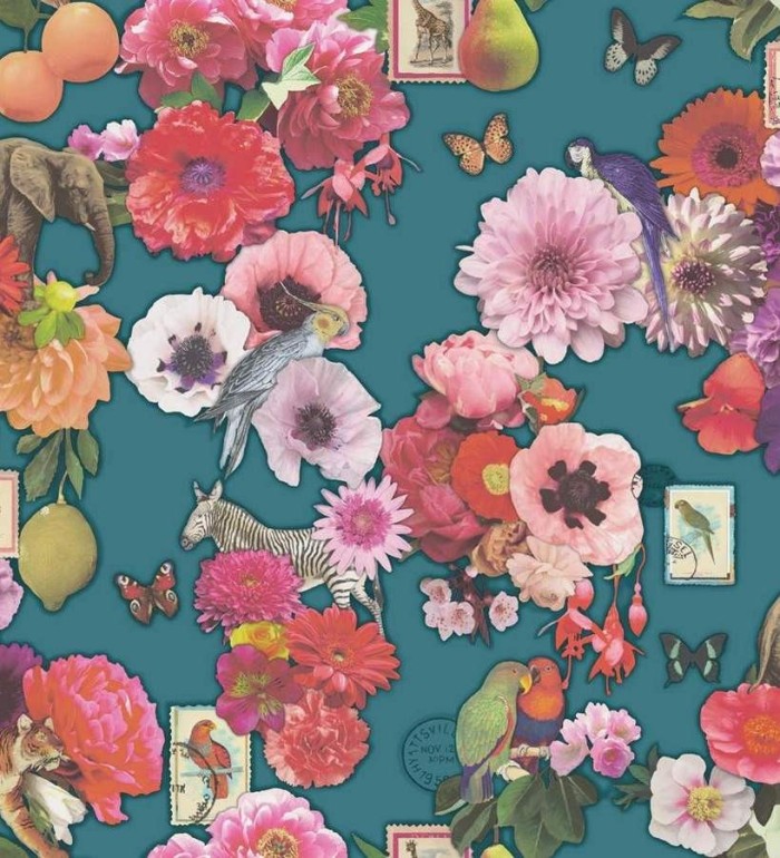 Papel pintado collage surrealista animales y flores - Brenda 564591