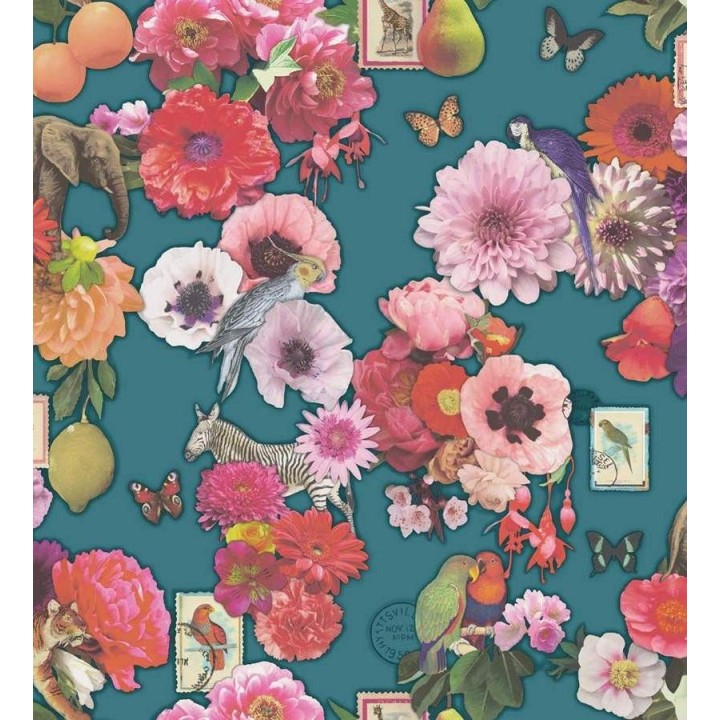 Papel pintado collage surrealista animales y flores - Brenda 564591