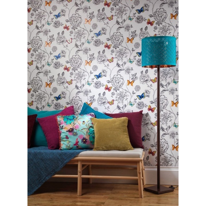 Papel pintado flores grandes vintage y mariposas chic - Rosemary 564595