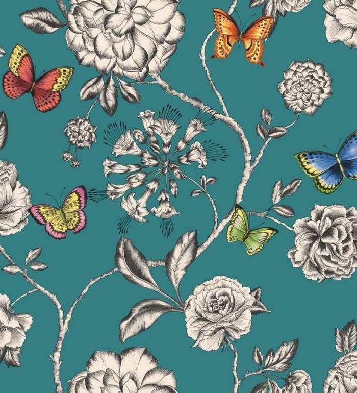 Papel pintado flores grandes vintage y mariposas chic - Rosemary 564597