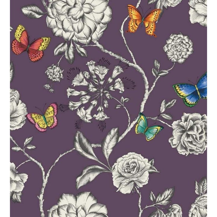 Papel pintado flores grandes vintage y mariposas chic - Rosemary 564598