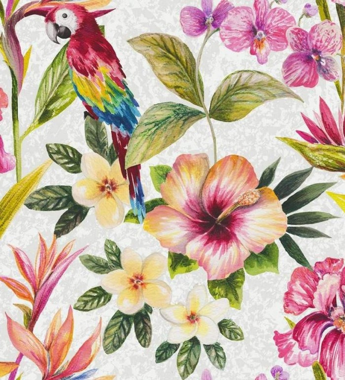 Papel pintado naturaleza de flores y loros artístico - Pacific Dream 564599