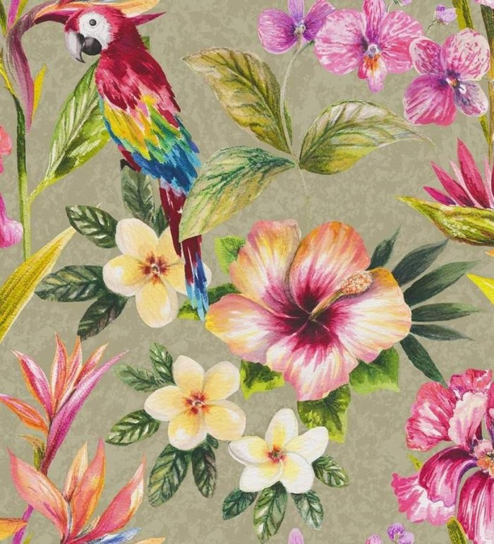 Papel pintado naturaleza de flores y loros artístico - Pacific Dream 564600