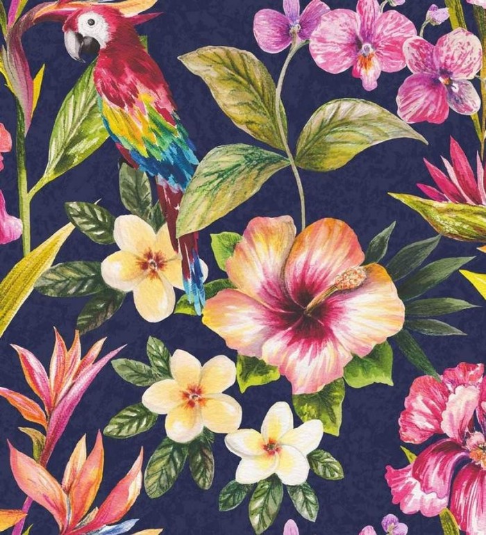 Papel pintado naturaleza de flores y loros artístico - Pacific Dream 564601