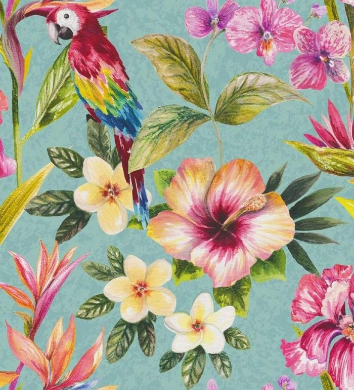 Papel pintado naturaleza de flores y loros artístico - Pacific Dream 564602