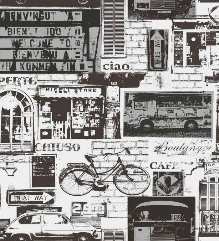 Papel pintado collage fotográfico urbano en blanco y negro - Cosmopolitan 564605