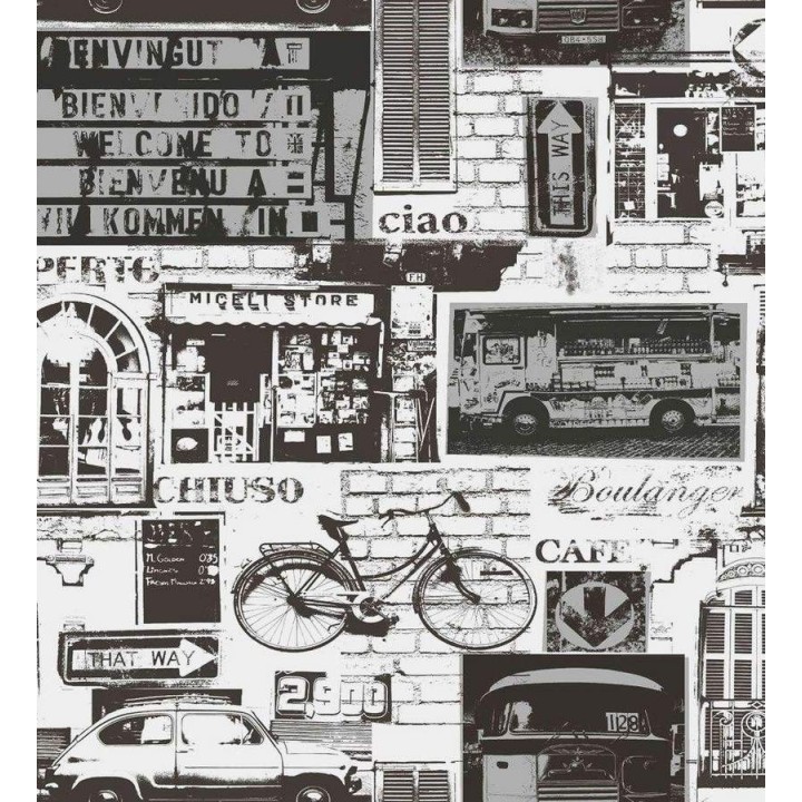 Papel pintado collage fotográfico urbano en blanco y negro - Cosmopolitan 564605