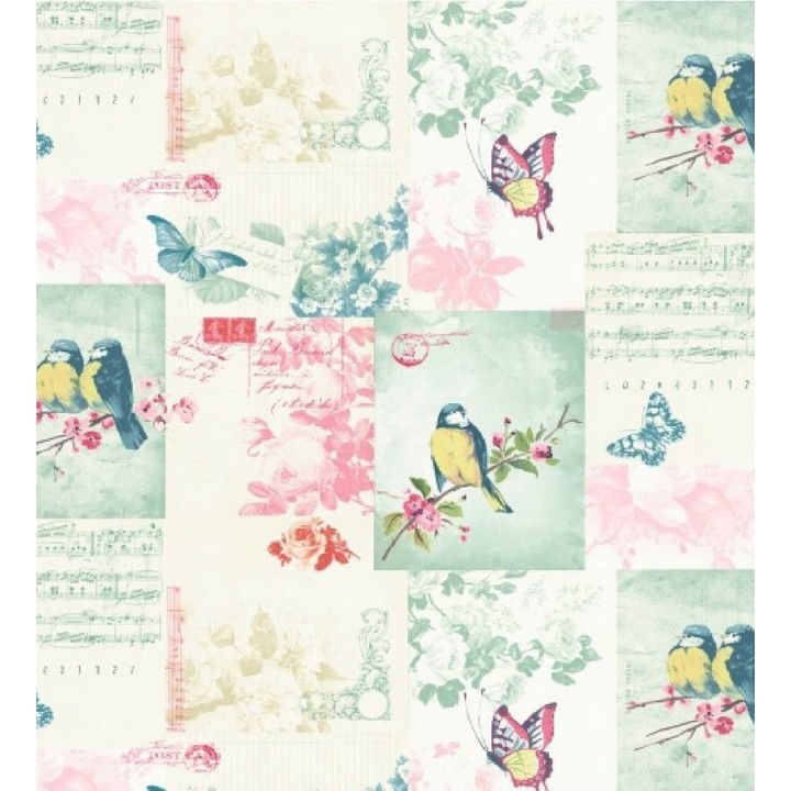 Papel pintado collage inglés de pájaros y mariposas - Giselle 564606