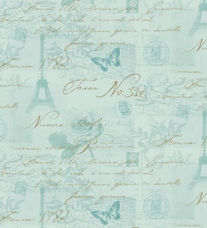 Papel pintado collage con letras y sellos - París Vintage 564615