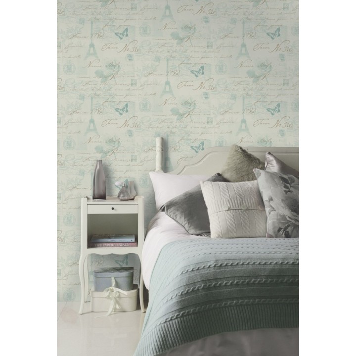 Papel pintado collage con letras y sellos - París Vintage 564615