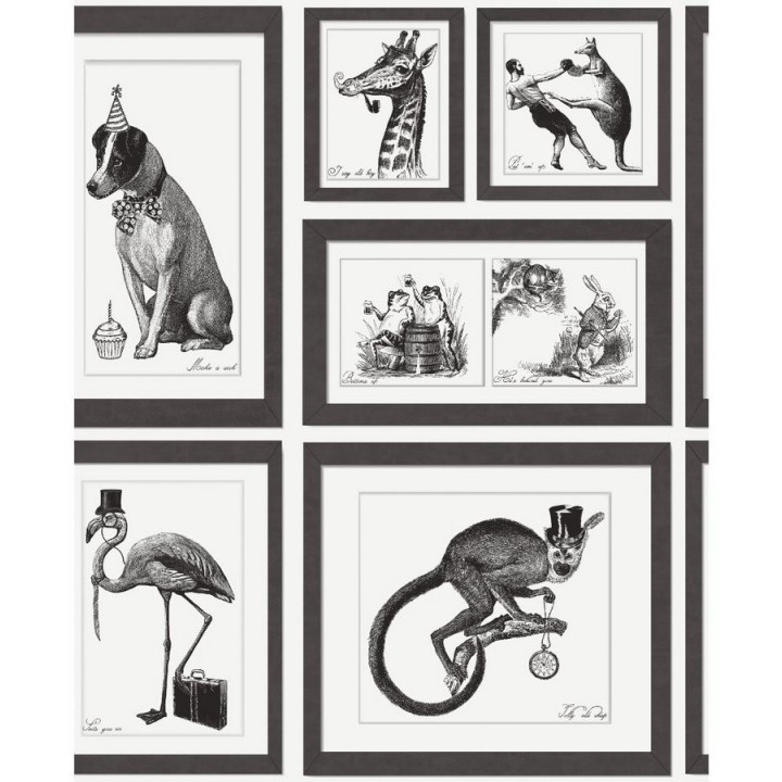 Papel pintado collage animales enmarcados blanco y negro - Vintage Animals 564618