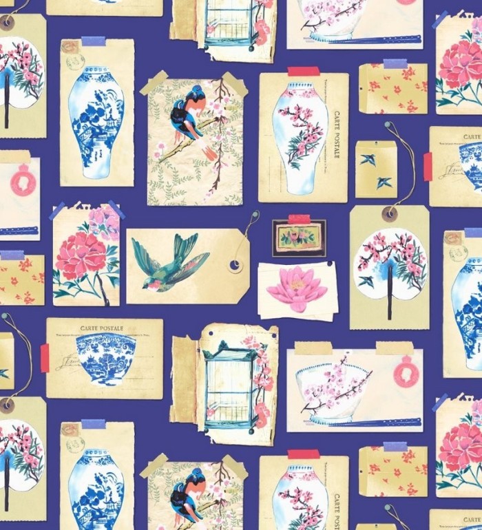 Papel pintado collage inglés de motivos orientales - Hirondelle 564620